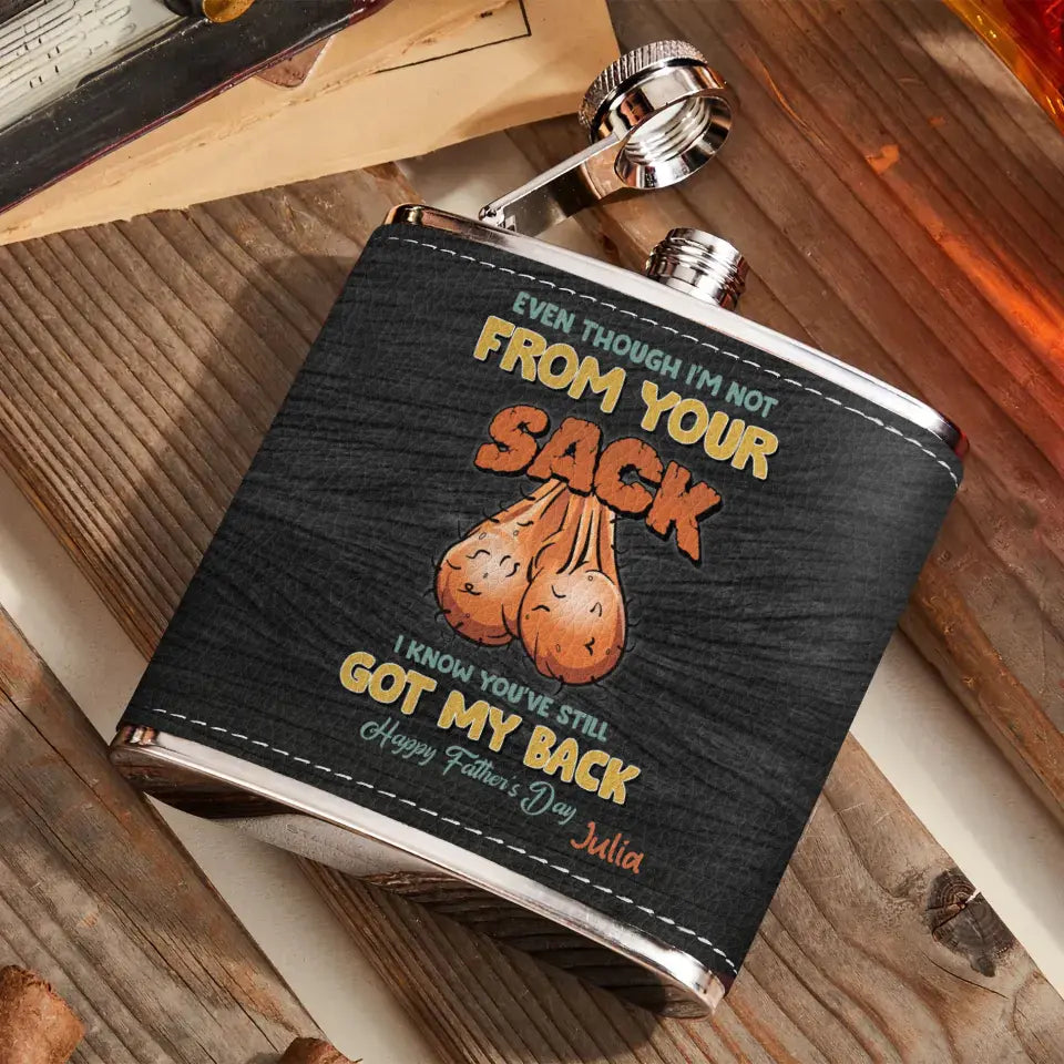 Personalized Step Dad Leather Flask - Father's Day Gift Idea For Dad - I Know You've Still Got My Back