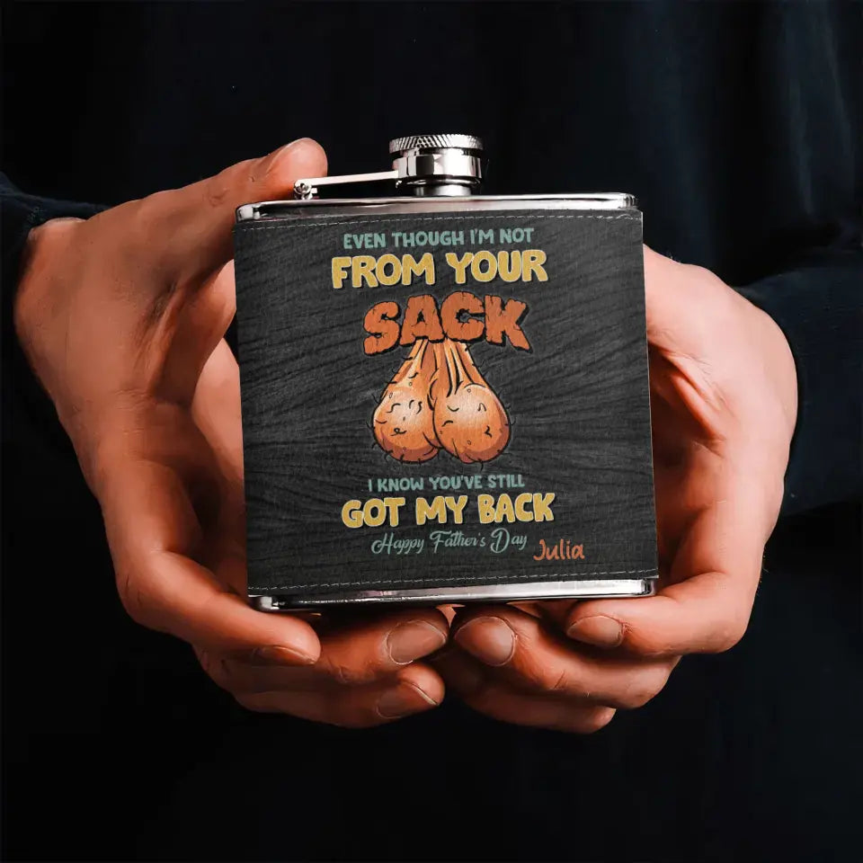 Personalized Step Dad Leather Flask - Father's Day Gift Idea For Dad - I Know You've Still Got My Back