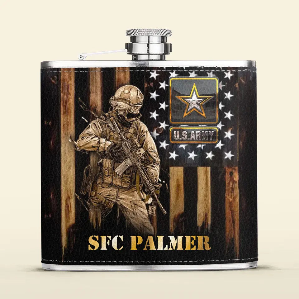 Personalized Veteran Leather Flask - Father's Day Gift Idea For Dad/Veteran