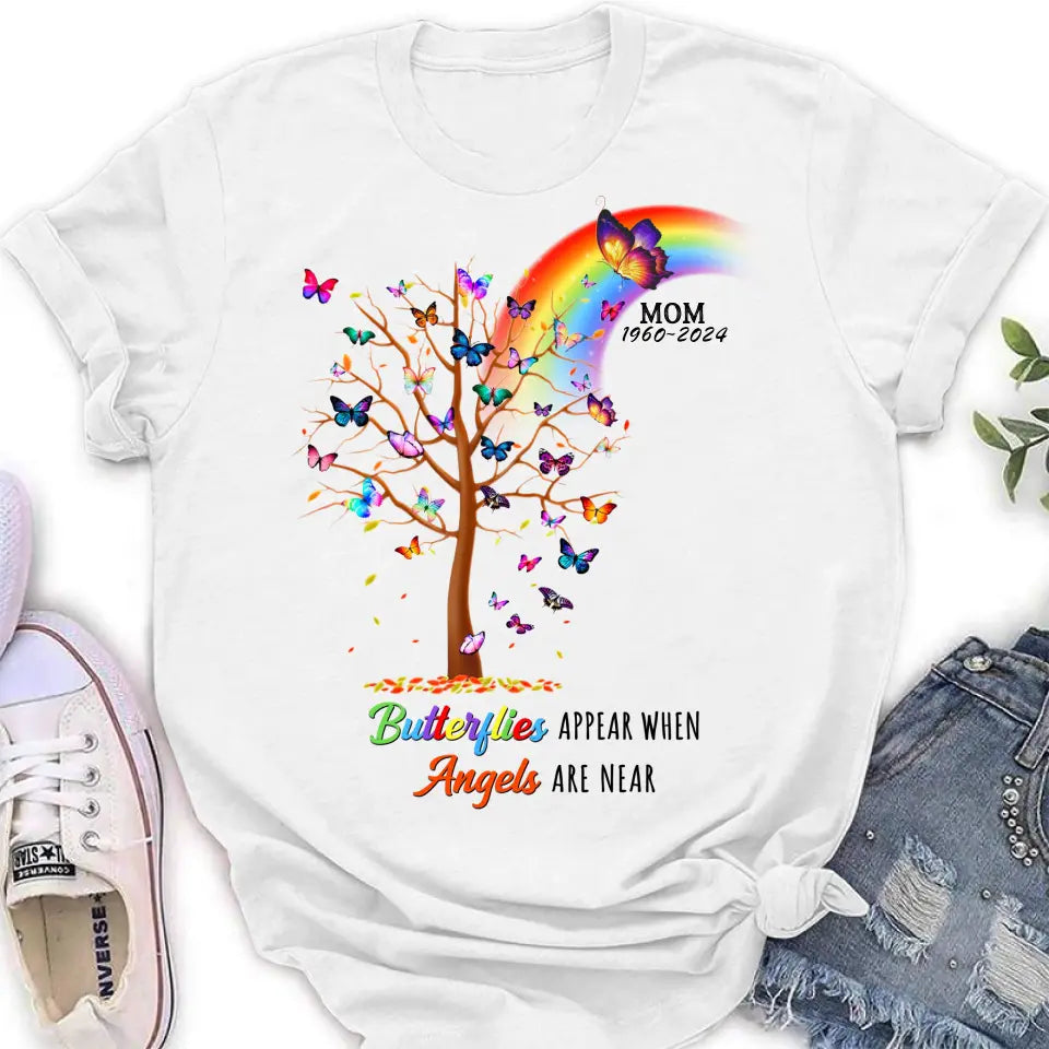 Personalized Butterfly Memorial Shirt/Hoodie - Memorial Gift Idea For Family Member - Up to 3 People - Butterflies Appear When Angels Are Near