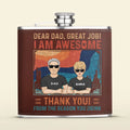 Personalized Dear Dad Leather Flask - Father's Day Gift Idea - Dad With Up to 5 Children - Great Job We're Awesome Thank You From Reasons You Drink