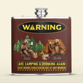 Personalized Camping Leather Flask - Up to 6 Bears - Father's Day Gift Idea for Camping Lovers - Warning Are Camping & Drinking Again