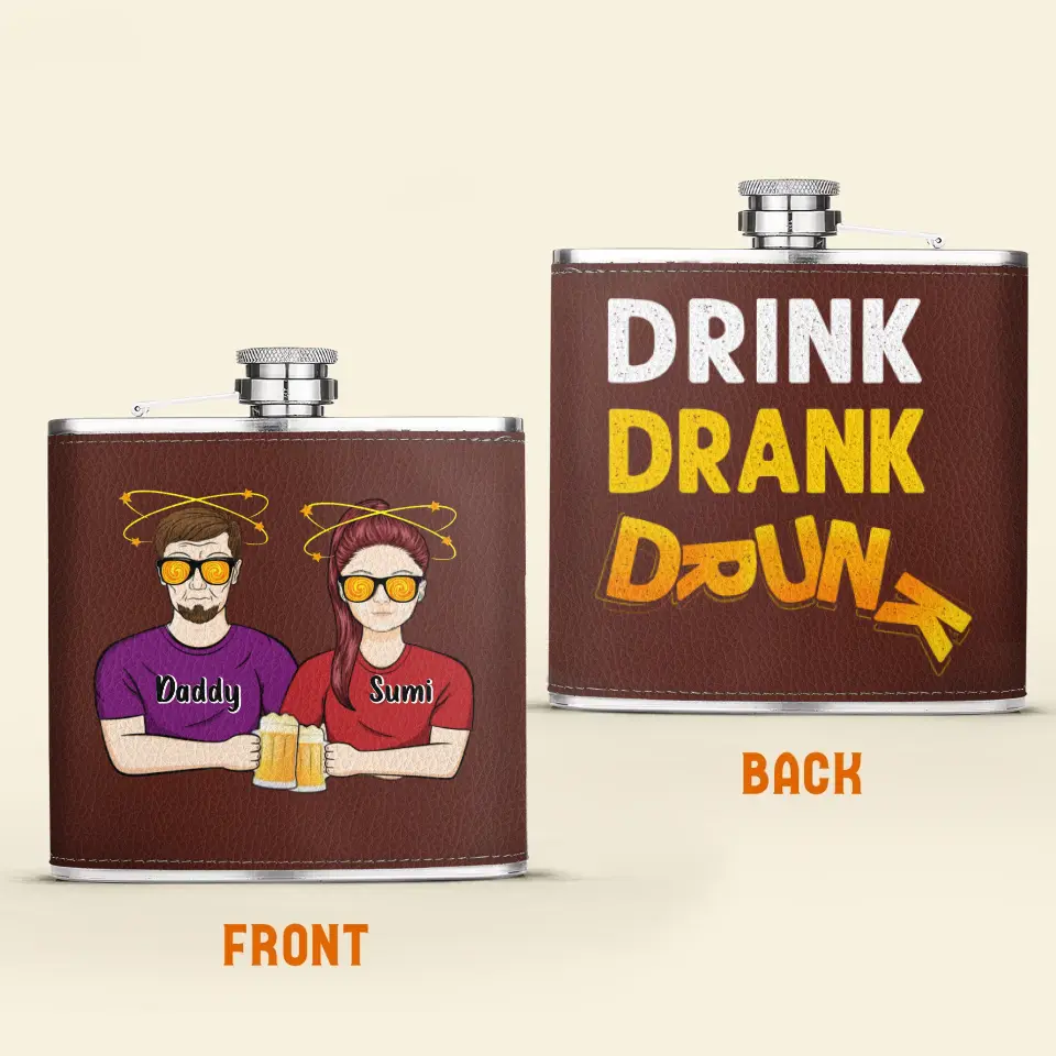 Personalized Dad Leather Flask - Father's Day Gift Idea For Dad - Drink Drank Drunk