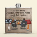 Personalized Camping Leather Flask - Gift Idea For Camping Lover/Couple/Family - Couple/Parents With Up to 3 Kids And 2 Pets - Let's Sit By The Campfire And Watch People Park Their Campers
