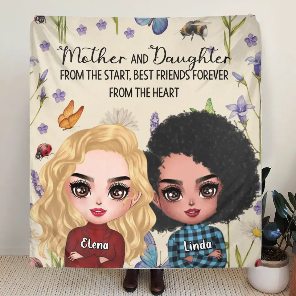 Personalized Mother And Daughter Quilt/Fleece Throw Blanket/Pillow Cover - Mother's Day Gift Idea - Mother And Daughter From The Start, Best Friends Forever From The Heart