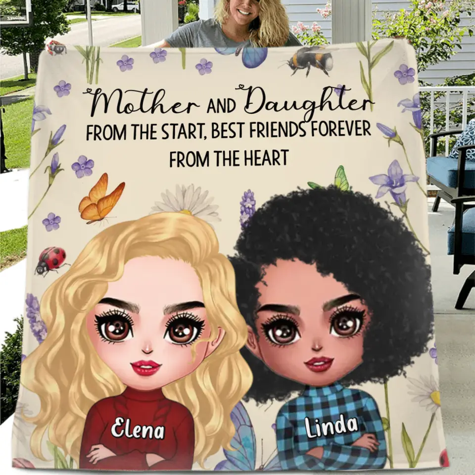 Personalized Mother And Daughter Quilt/Fleece Throw Blanket/Pillow Cover - Mother's Day Gift Idea - Mother And Daughter From The Start, Best Friends Forever From The Heart