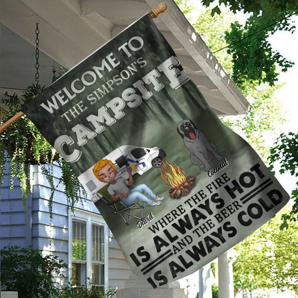 Personalized Camping Flag Sign - Gift Idea for Camping Lovers - Welcome To Campsite