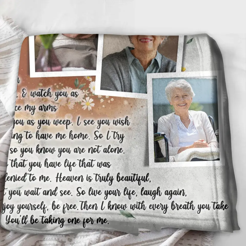 Personalized Memorial Photo Fleece Throw/Quilt Blanket - Upload Photo - Memorial Gift Idea For Family Member - As I Sit In Heaven & Watch You Everyday