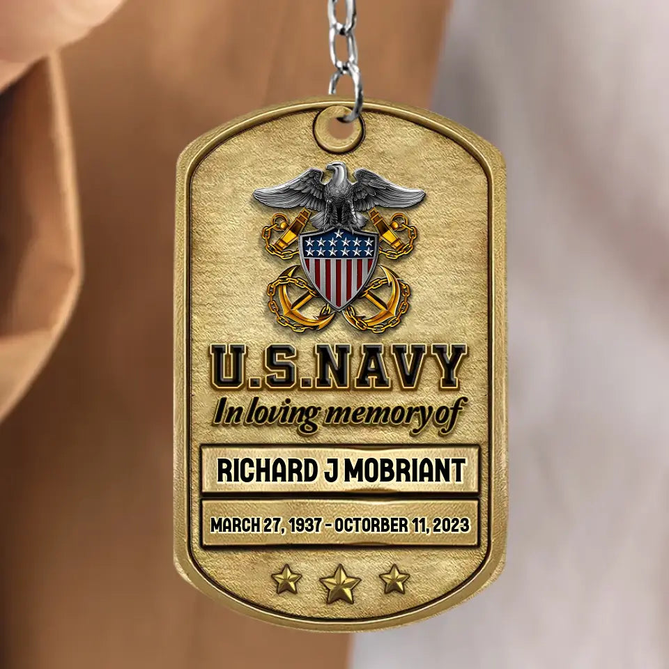 Personalized Memorial Veteran Aluminum Keychain - Gift Idea For Dad/Father's Day/Veteran - We Will Never Forget