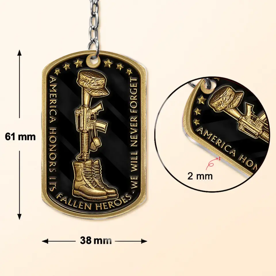 Personalized Memorial Veteran Aluminum Keychain - Gift Idea For Dad/Father's Day/Veteran - We Will Never Forget