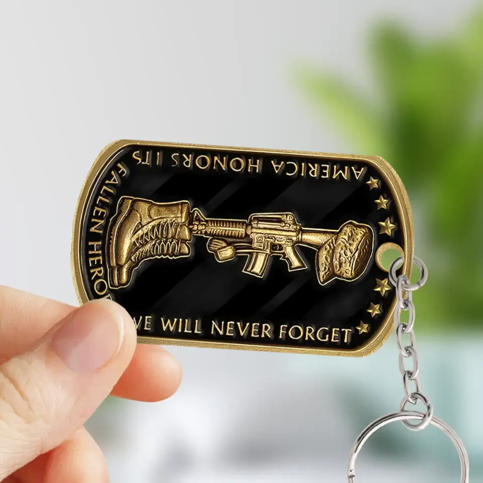 Personalized Memorial Veteran Aluminum Keychain - Gift Idea For Dad/Father's Day/Veteran - We Will Never Forget