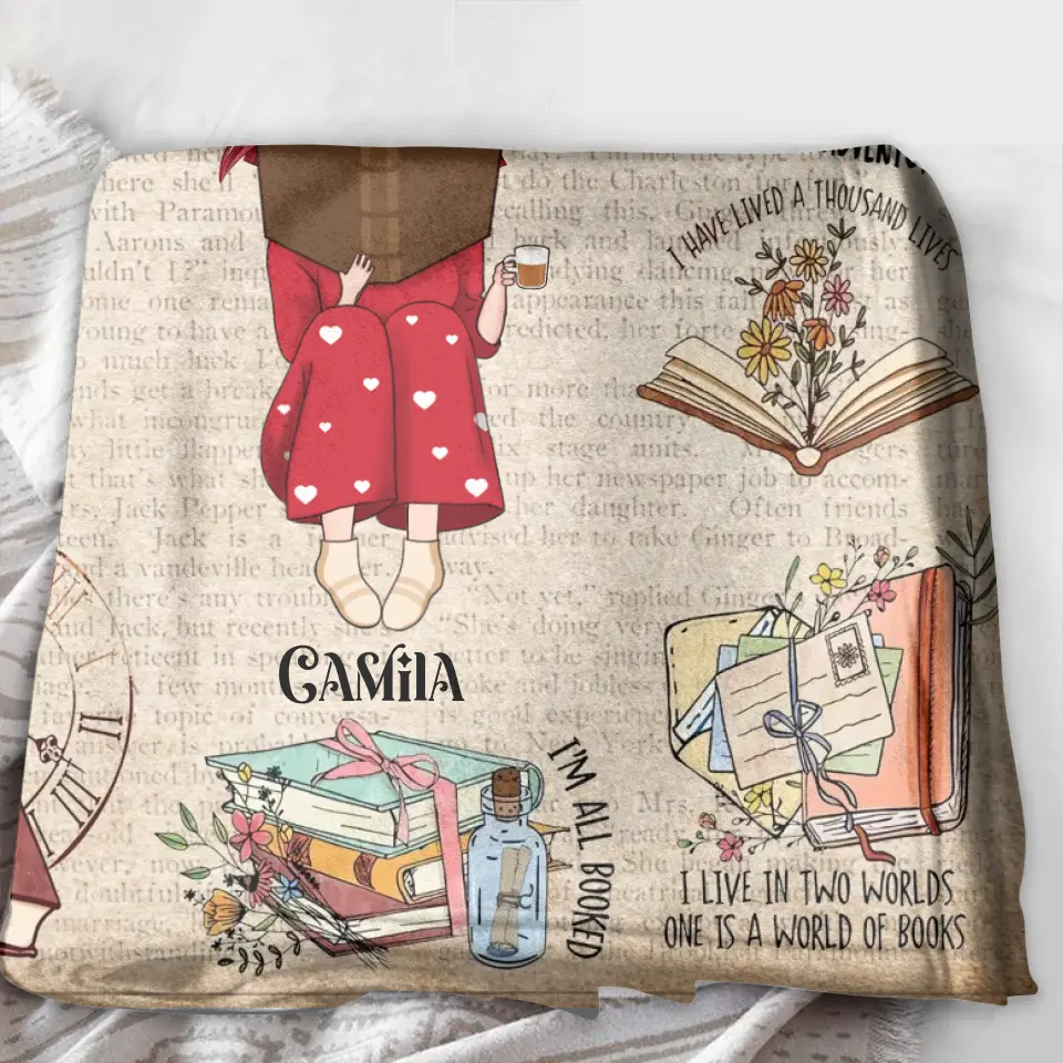 Personalized Reading Girl Quilt/Fleece Throw Blanket/Pillow Cover - Gift Idea For Book Lover - Just A Girl Who Loves Books