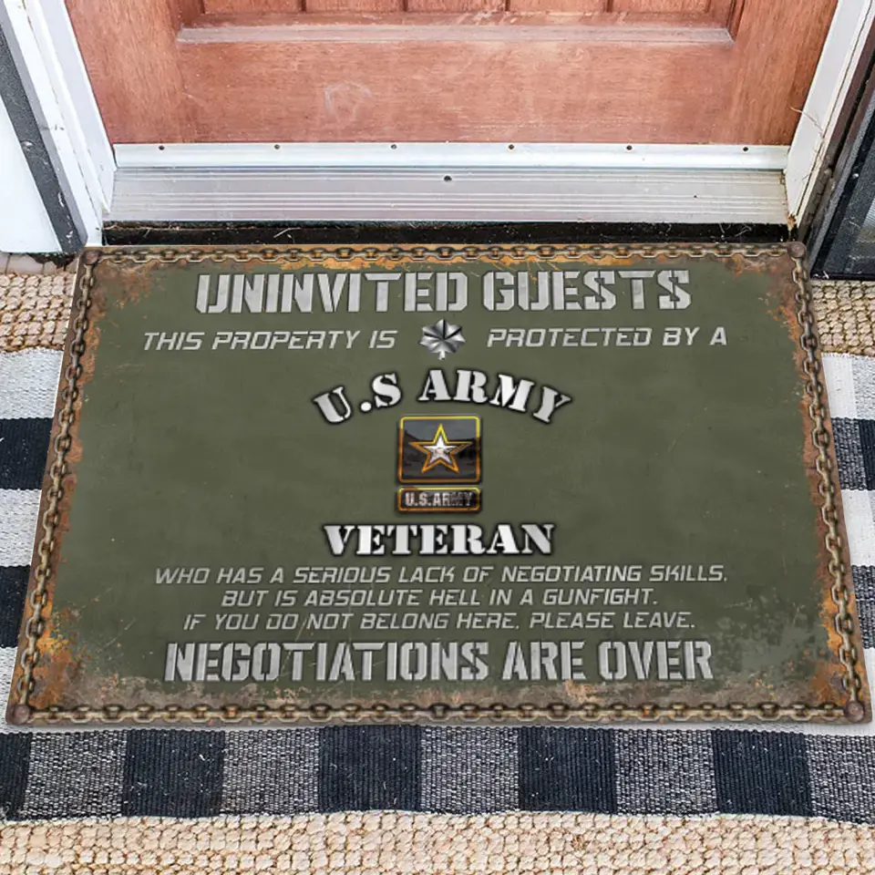 Personalized Veteran Home Doormat - Gift Idea For Veteran - Uninvited Guests This Property Is Protected By A Veteran