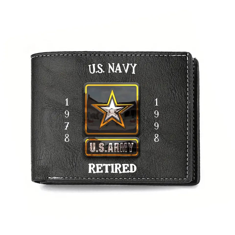 Custom Personalized Retired Veteran Leather Wallet - Father's Day Gift Idea for Veteran