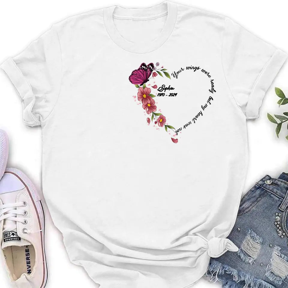 Personalized Memorial Butterfly Shirt/Hoodie - Memorial Gift Idea for Mother's Day/Father's Day - Your Wings Were Ready But My Heart Was Not