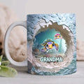 Personalized Grandma Turtle 3D Effect Coffee Mug - Gift Idea For Grandma/Mom/Mother's Day - Up to 10 Kids