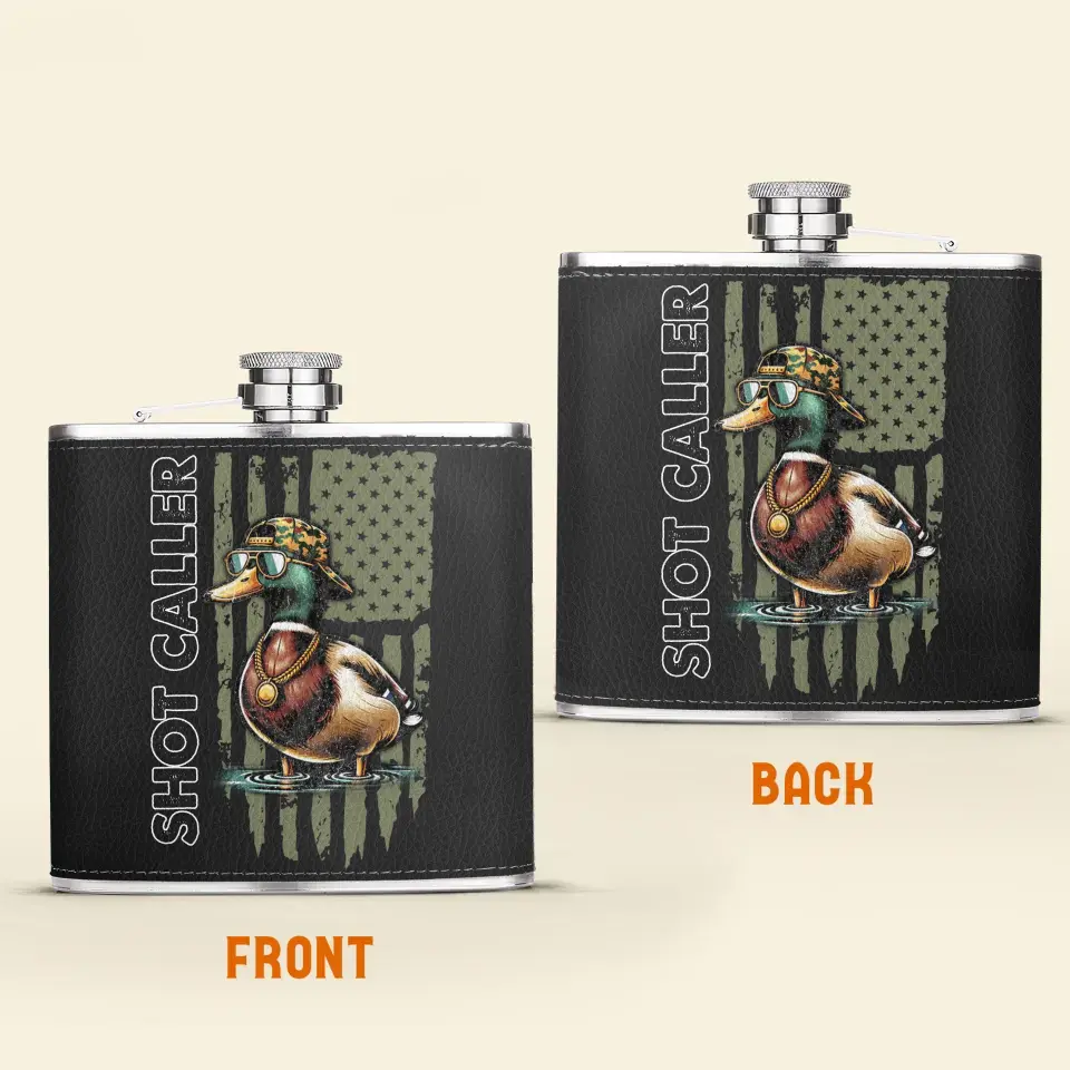 Personalized Shot Caller Hunting Leather Flask - Gift Idea For Hunting Lover/Him/Her/Father's Day/Birthday