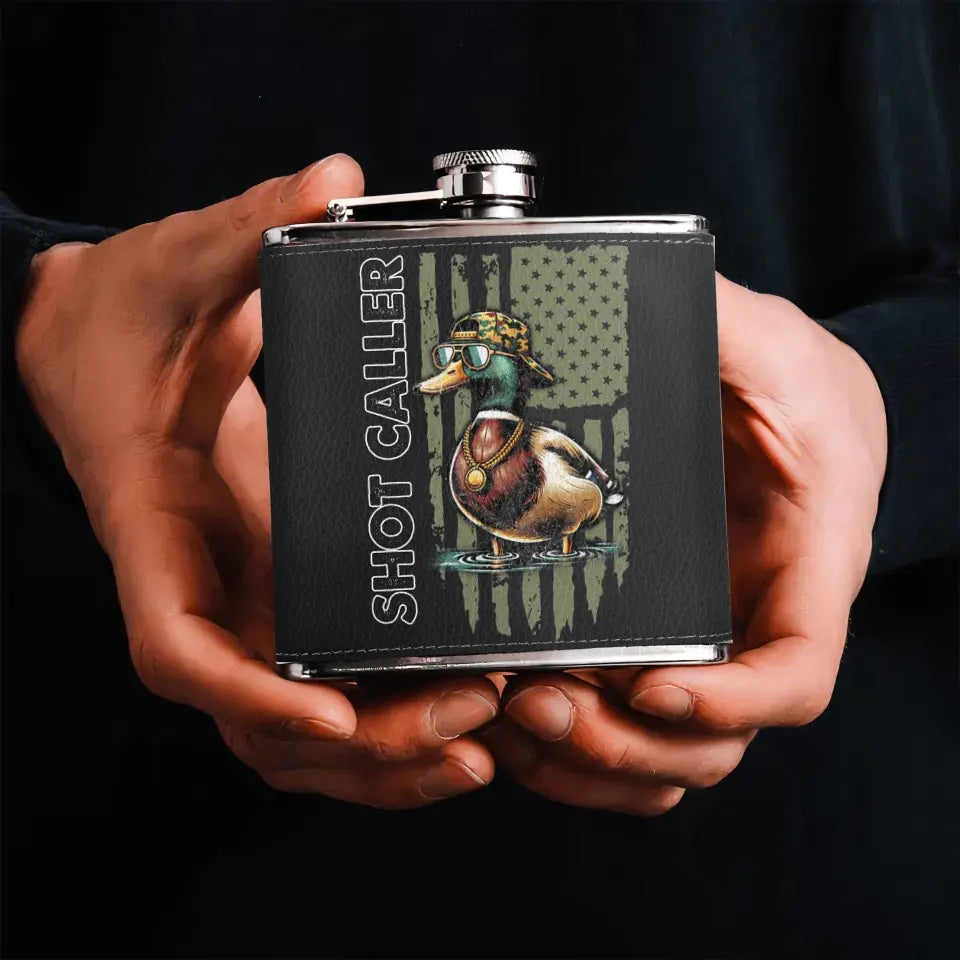 Personalized Shot Caller Hunting Leather Flask - Gift Idea For Hunting Lover/Him/Her/Father's Day/Birthday