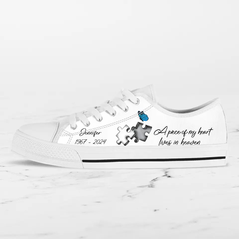 Personalized Memorial Canvas Sneakers - Memorial Gift Idea for Mother's Day/Father's Day - A Piece Of My Heart Lives In Heaven