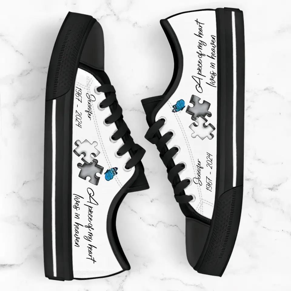 Personalized Memorial Canvas Sneakers - Memorial Gift Idea for Mother's Day/Father's Day - A Piece Of My Heart Lives In Heaven