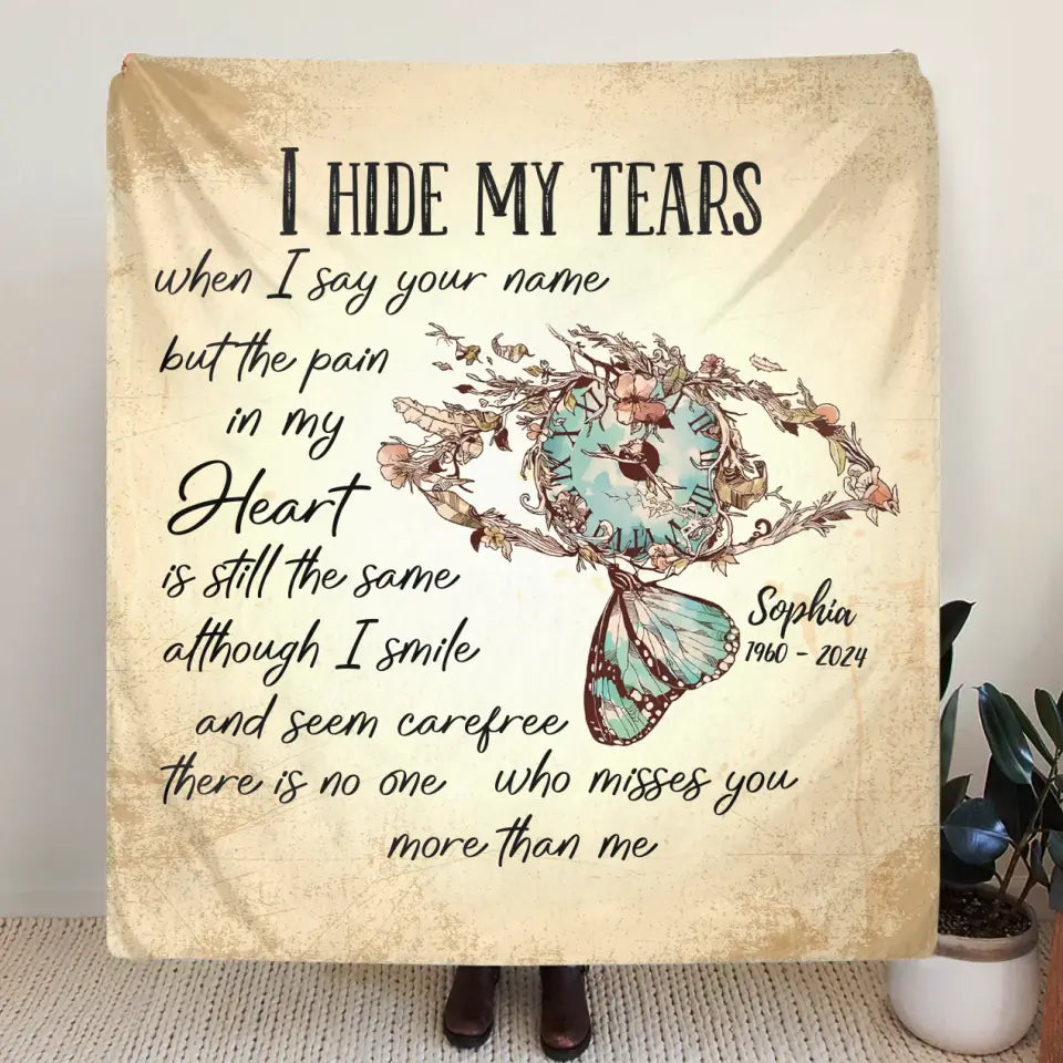 Personalized Memorial Fleece Throw Blanket/Quilt - Memorial Gift Idea For Family Member - I Hide My Tears