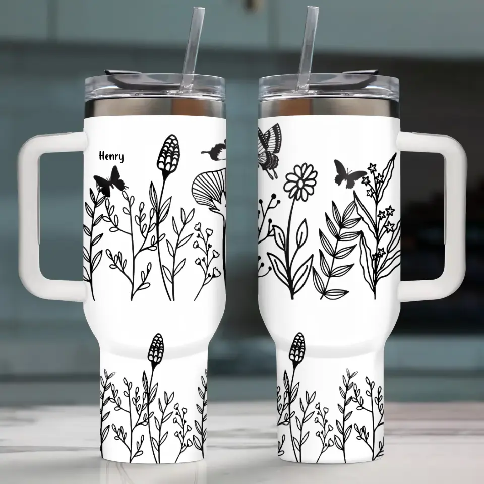 Personalized Mama Wildflower Butterfly 40oz Tumbler - Up to 10 Kids - Mother's Day Gift For Mom/Grandma