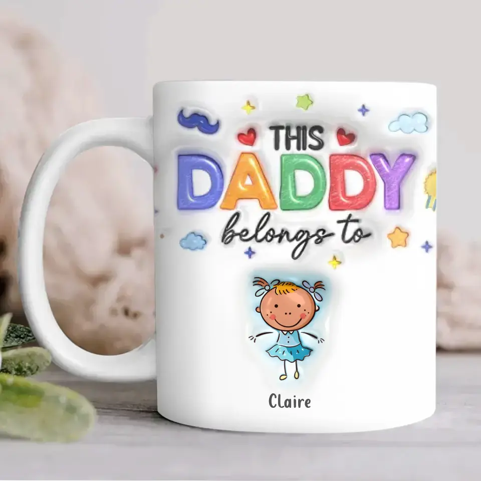 Personalized Daddy 3D Inflated Effect Coffee Mug - Up to 6 Kids - Father's Day Gift Idea