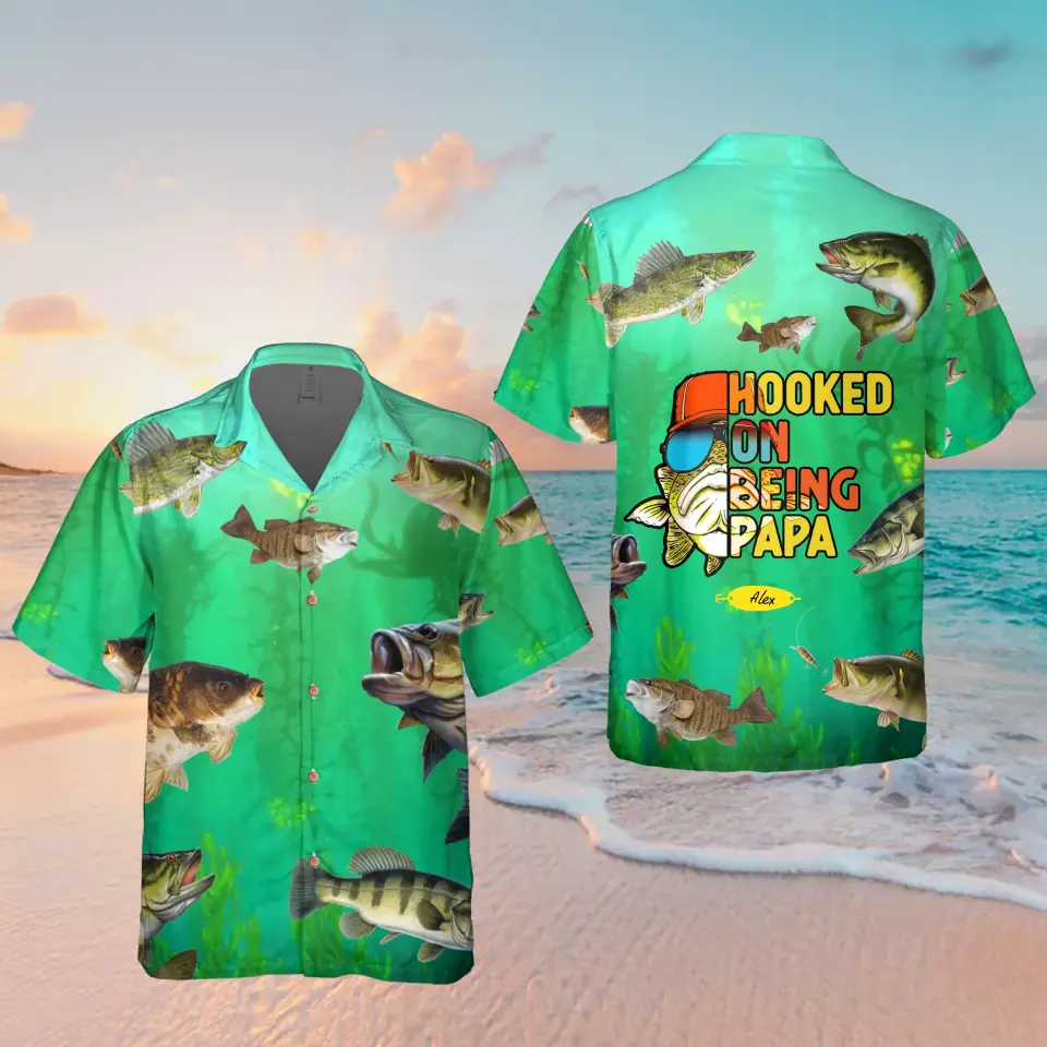 Personalized Dad Hawaiian T-Shirt - Birthday/Father's Day Gift Idea For Dad Papa Grandpa Husband - Hooked On Being Papa