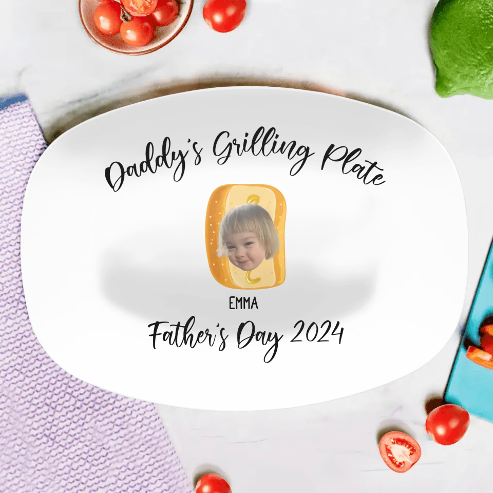 Personalized Photo Serving Platter - Up to 6 Kids -Funny Gift Idea for Father's Day - Daddy's Grilling Plate