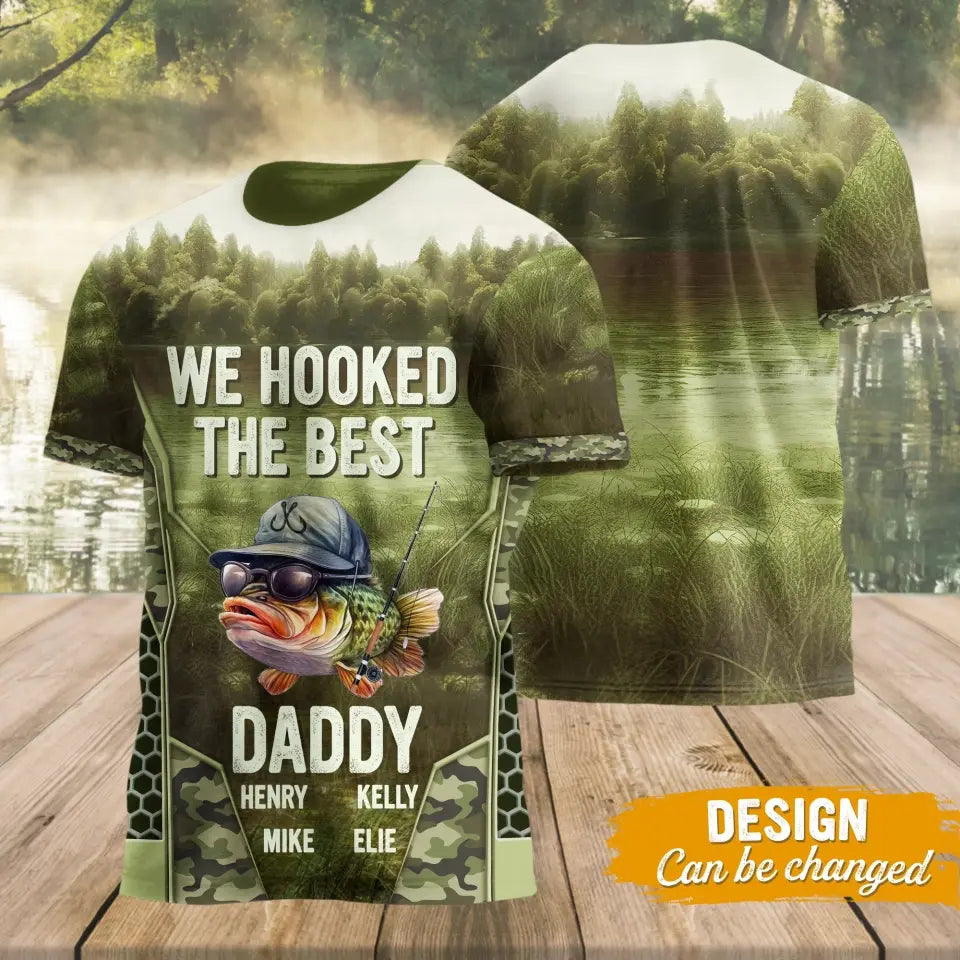 Personalized Fishing T-Shirt - Father's Day Gift Idea For Dad/Grandpa/Fishing Lover - We Hooked The Best Daddy