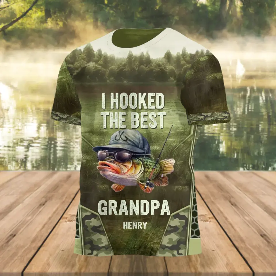 Personalized Fishing T-Shirt - Father's Day Gift Idea For Dad/Grandpa/Fishing Lover - We Hooked The Best Daddy