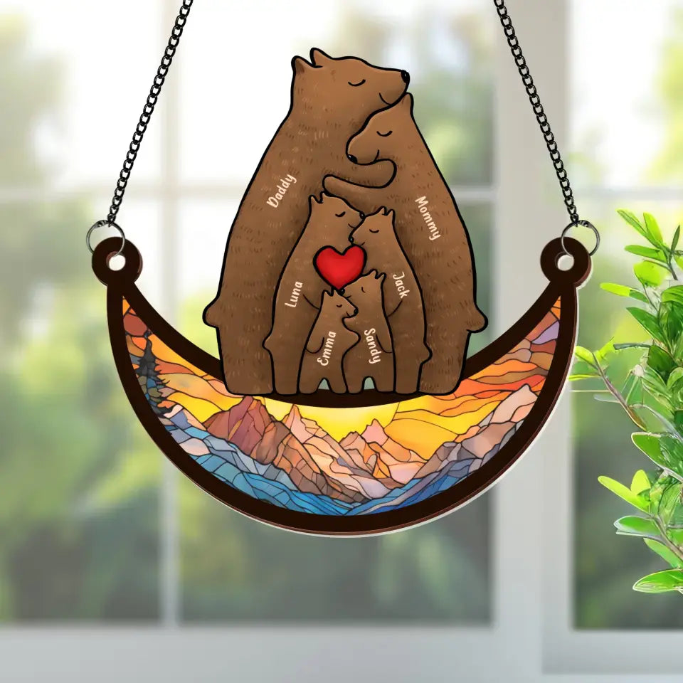 Personalized Family Suncatcher Ornament - Up to 4 Children - Gift Idea for Father's Day/Family