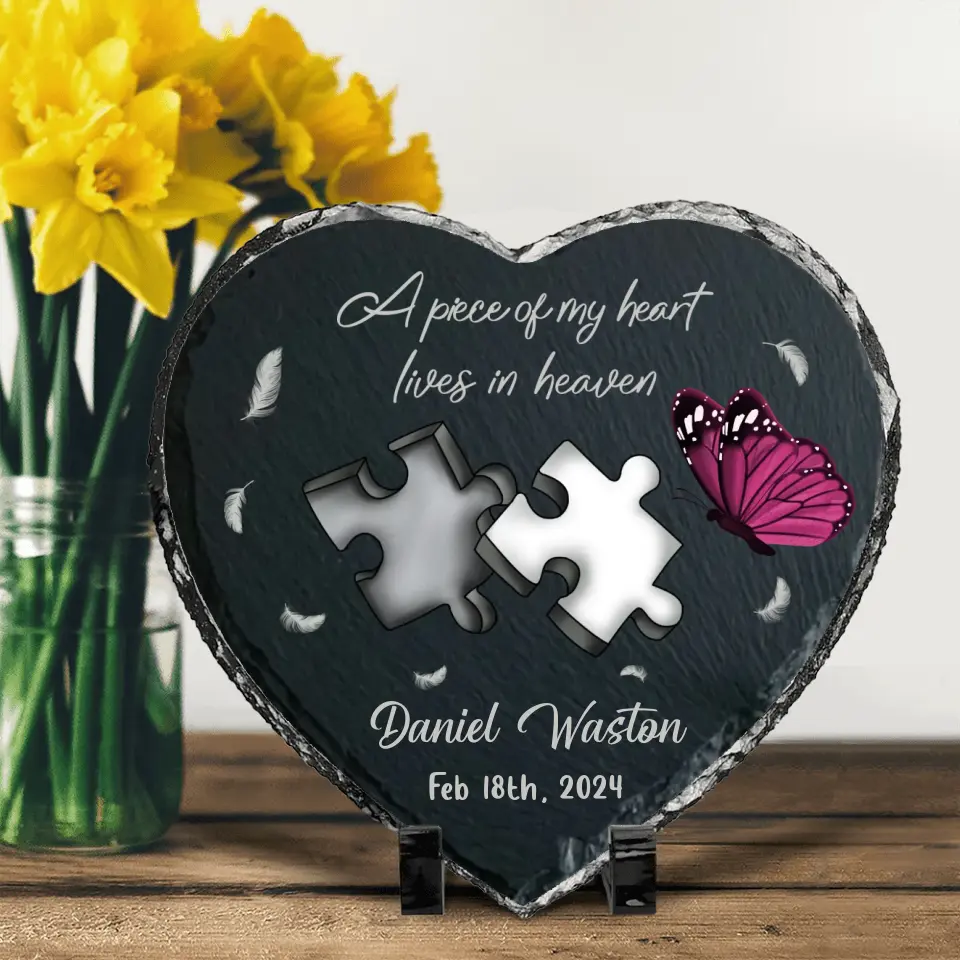 Personalized Memorial Heart Lithograph - Memorial Gift Idea for Father's Day - A Piece Of My Heart Lives In Heaven