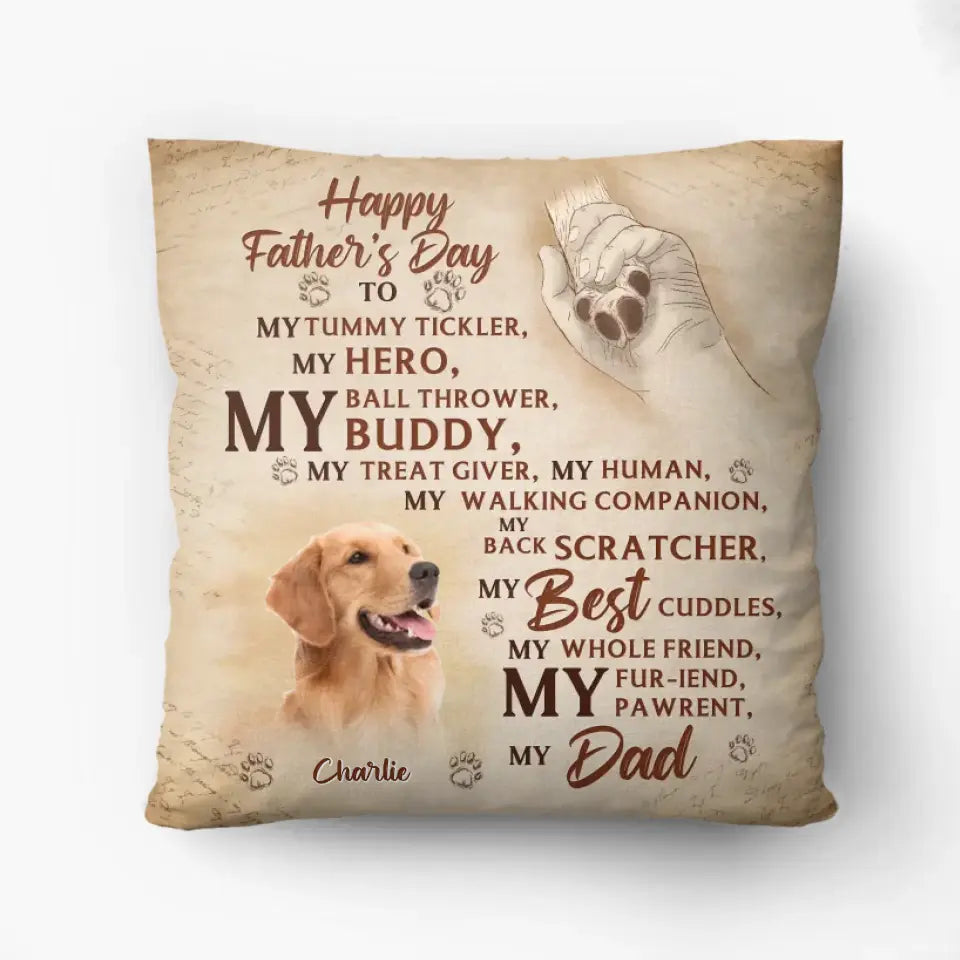 Personalized Father's Day Pillow Cover - Gift Idea For Dog Owner - Upload Dog Photo - Happy Father's Day To My Hero