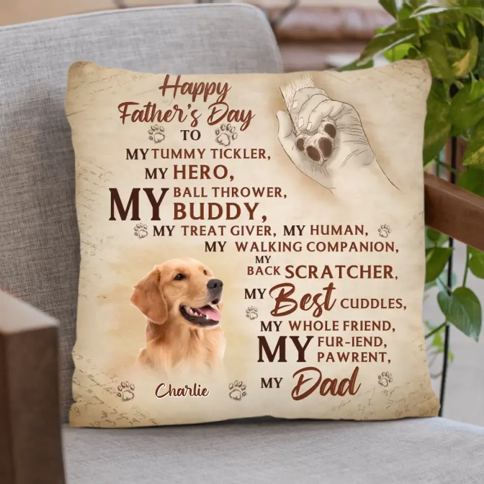 Personalized Father's Day Pillow Cover - Gift Idea For Dog Owner - Upload Dog Photo - Happy Father's Day To My Hero