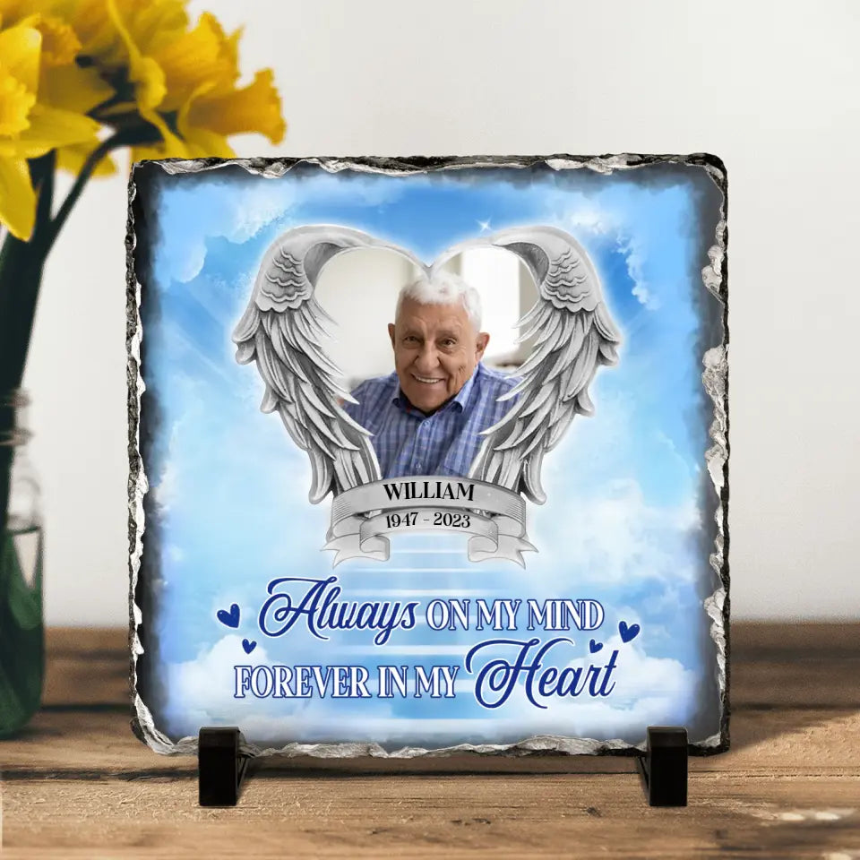 Personalized Memorial Photo Square Lithograph - Memorial Gift Idea For Father's Day/Mother's Day - Always On My Mind Forever In My Heart