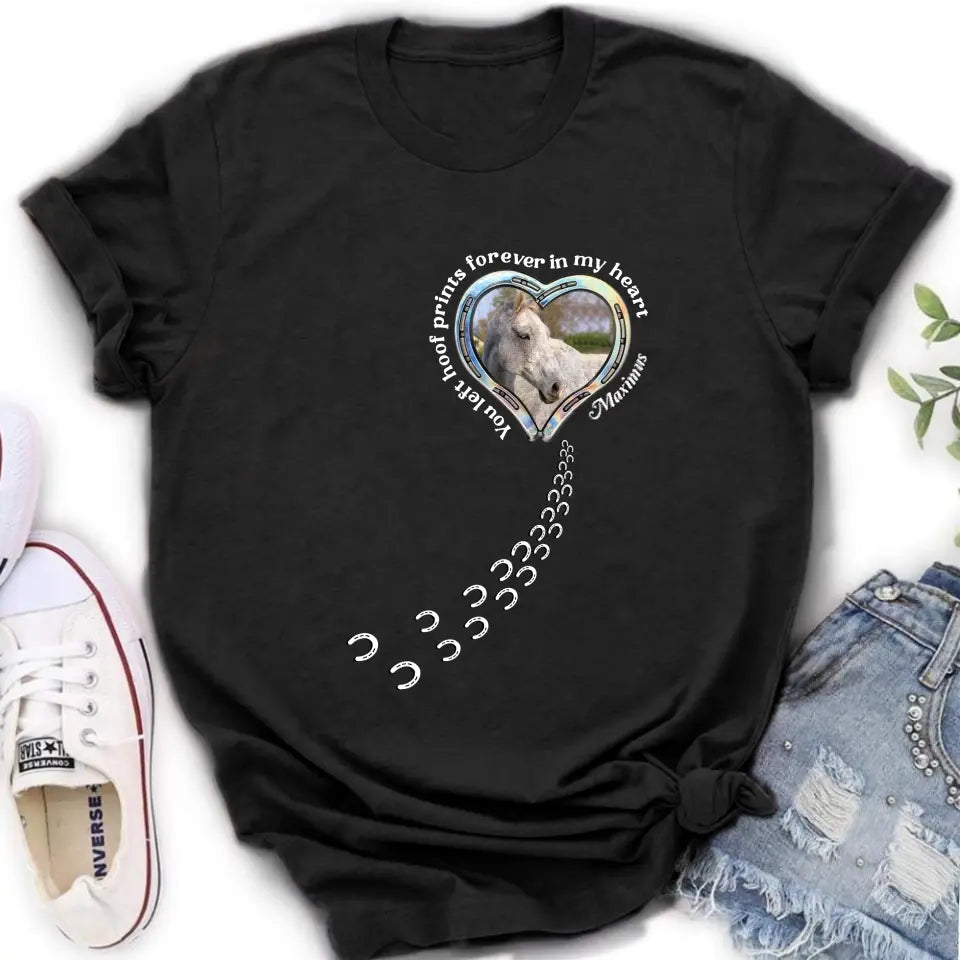 Personalized Horse Photo T-shirt/Hoodie - Gift Idea For Horse Lover/Mother's Day/Father's Day - You Left Hoof Prints Forever In My Heart