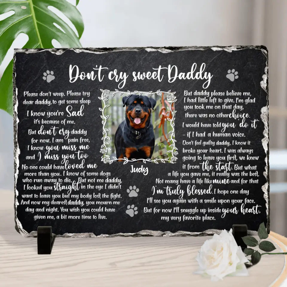 Personalized Memorial Rectangle Lithograph - Memorial Gift Idea For Dog Owner - Upload Photo - Don't Cry Sweet Daddy