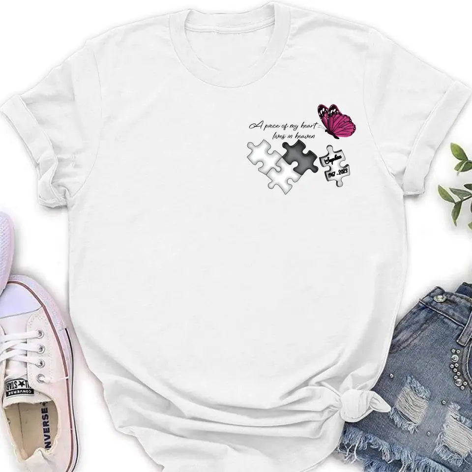 Personalized Memorial Shirt/Hoodie - Memorial Gift Idea for Mother's Day/Father's Day - A Piece Of My Heart Lives In Heaven