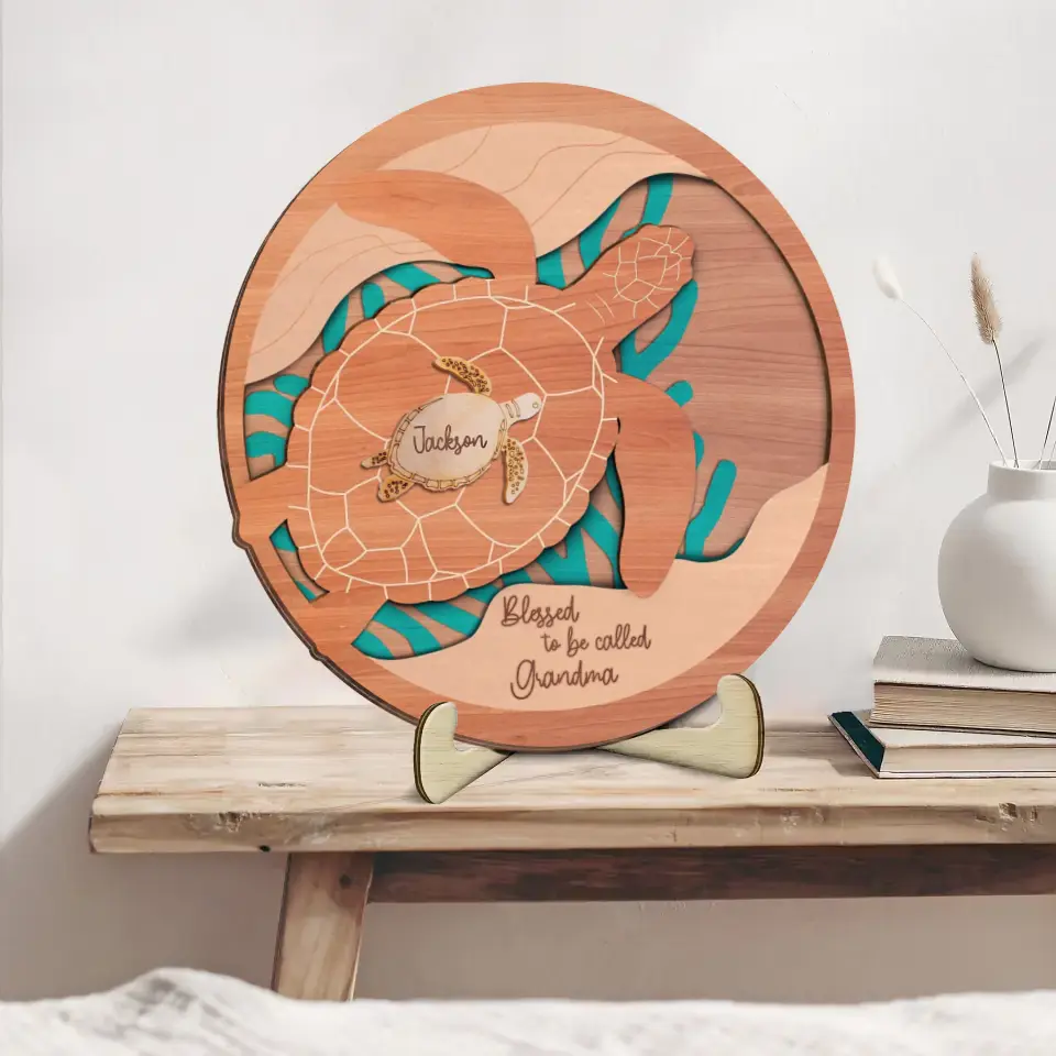Personalized Grandma Turtle 2 Layered Wooden Art - Up to 6 Kids - Gift Idea for Grandma - Blessed To Be Called Grandma