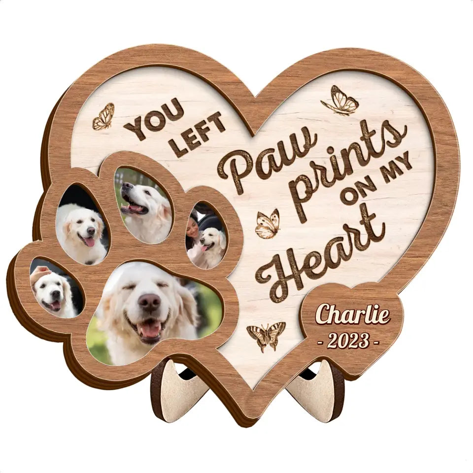 Personalized Memorial Pet 2 Layered Wooden Art - Upload Photo - Gift Idea For Dog Lover - You Left Paw Prints On My Heart