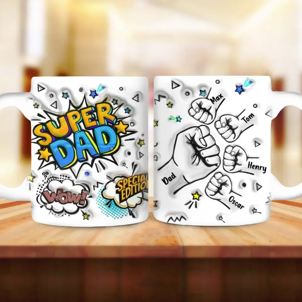 Personalized Dad 3D Inflated Coffee Mug - Dad With Up to 4 Kids - Father's Day Gift Idea - Super Dad Special Edition