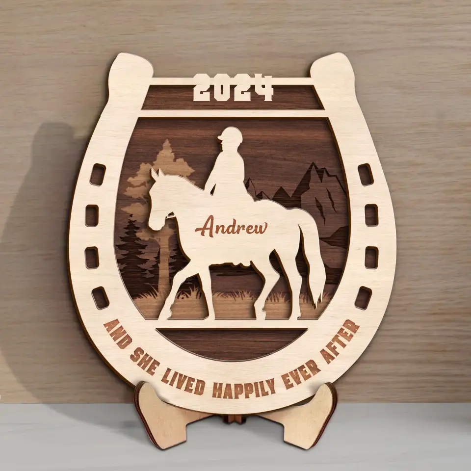 Personalized Horse 2 Layered Wooden Art - Gift For Horse Lover - And She Lived Happily Ever After
