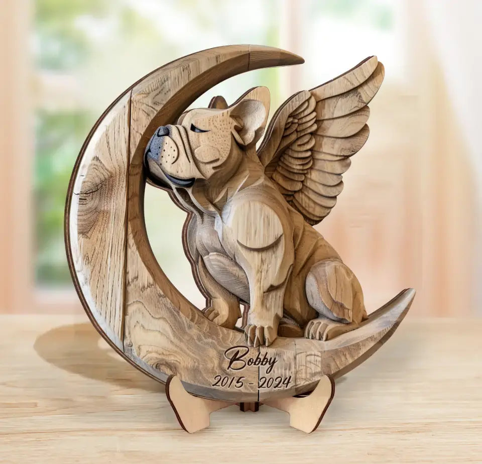 Personalized French Bulldog Sitting On Moon 2 Layered Wooden Art - Gift Idea for Dog Owners