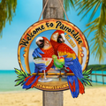 Personalized Tiki House Wooden Sign - Welcome To Parrotdise It's Alway 5 O'clock