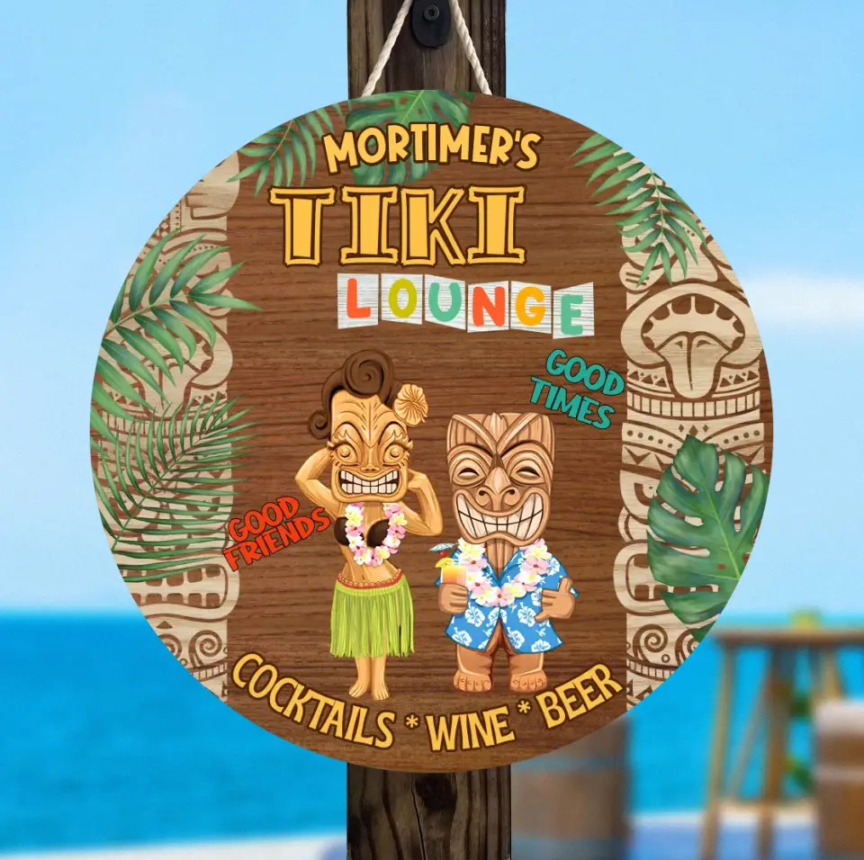 Custom Personalized Tiki Lounge Wooden Sign - Gift Idea For Family/ Couple