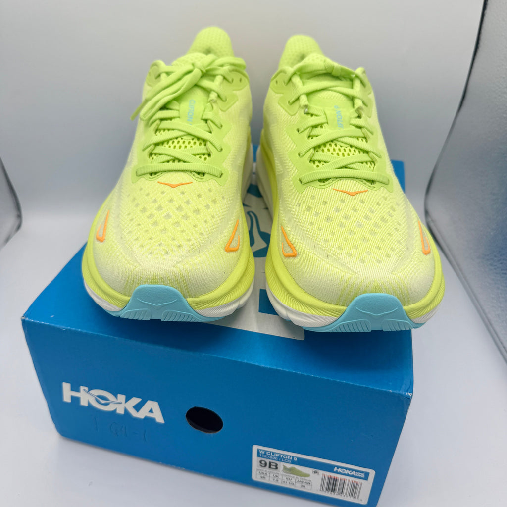 Hoka Clifton 9 Women’s Running Athletic Shoes in Yellow Lettuce Solar Flare
