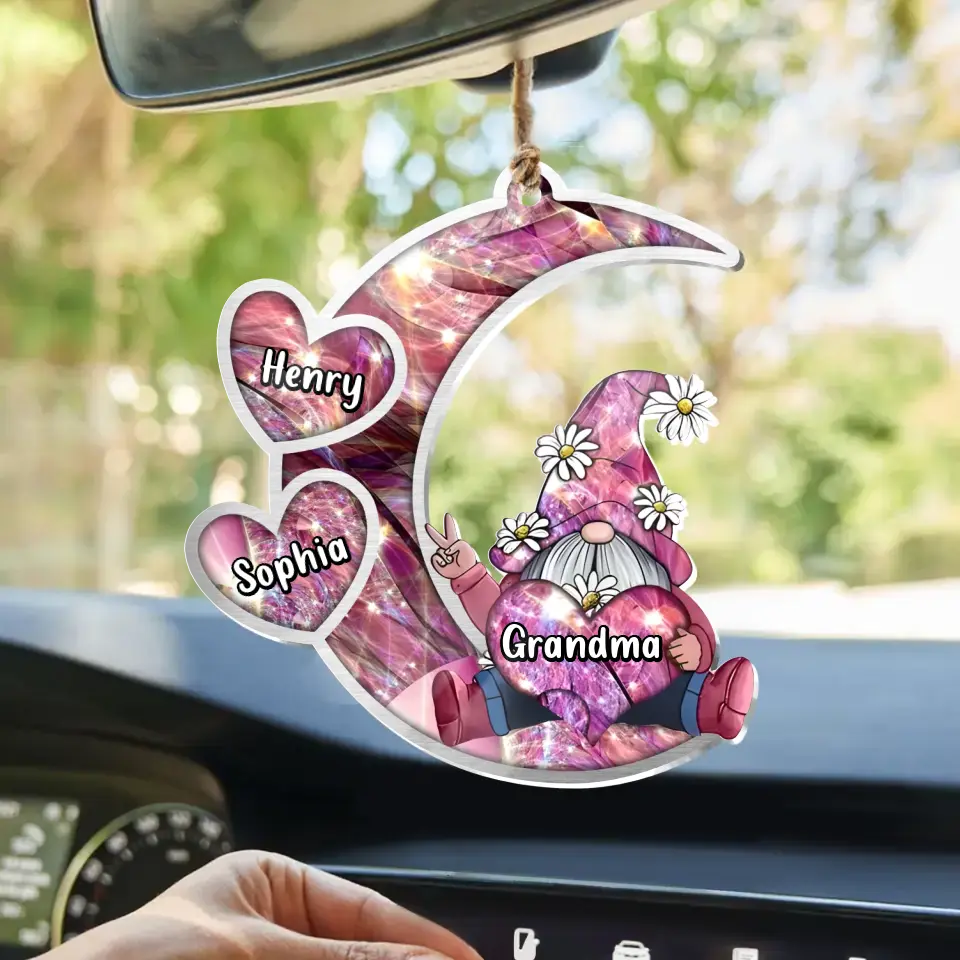Personalized Sparkling Grandma Nana With Sweet Heart Kids Acrylic Car Ornament - Gift Idea To Grandma/Mother - Up to 5 Kids