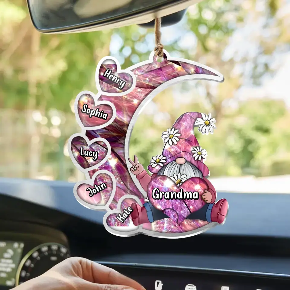 Personalized Sparkling Grandma Nana With Sweet Heart Kids Acrylic Car Ornament - Gift Idea To Grandma/Mother - Up to 5 Kids