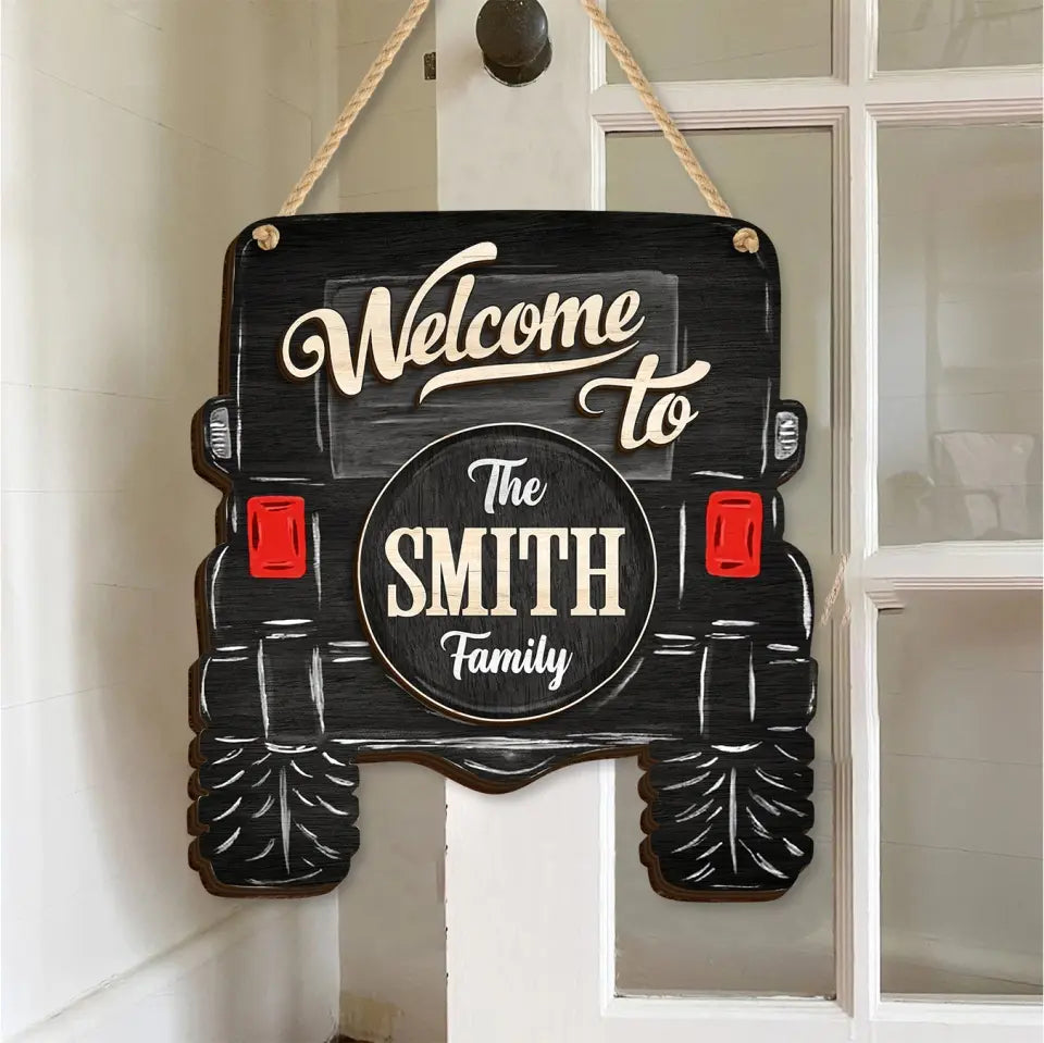 Personalized Off-road Car 2 Layered Wooden Art - Door Sign Gift Idea For Family/Off-road Car Lover - Welcome To The Smith Family